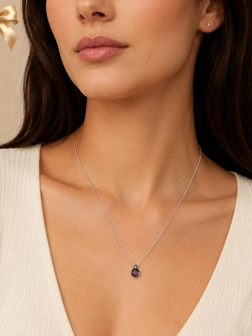 Kay Jewelers Ruby Solitaire Necklace Sterling Silver 16”